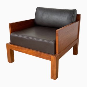 Modernistischer Sessel aus exotischem Holz & Leder, 1960er