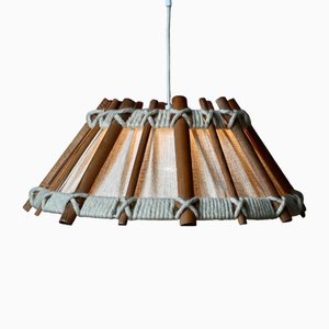 Grand Plafonnier Scandinave en Toile et Bois, 1970s