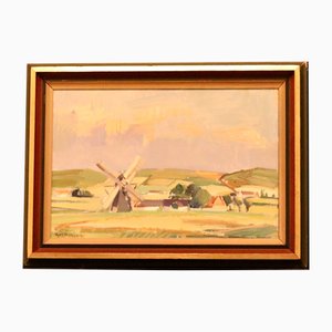 Gerhard Wihlborg, Landschaft mit Windmühle, 1941, Öl auf Karton, gerahmt