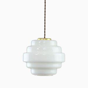 Mid-Century Italian Brass and Opaline Glass Pendant Lamp