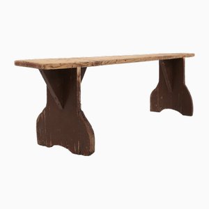 Rustic Wooden Bench in with Brown Painted Feet, France, 1890s