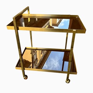 Chariot à Deux Niveaux en Laiton avec Verre Miroir Marron