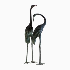 Large Heron Sculpture with Curved Neck, 1980s, Bronze