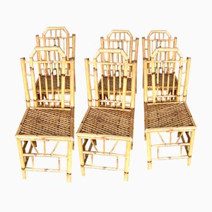 Real Bamboo Dining Chairs, 1970s, Set of 6