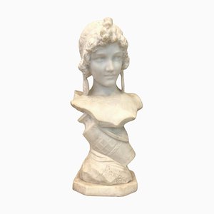Isidore Loli, Sculpture d'un Buste, Marbre de Carrare, 19ème Siècle