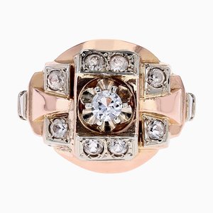 French Colorless Stone 18 Karat Rose Gold Tank Ring, 1950s