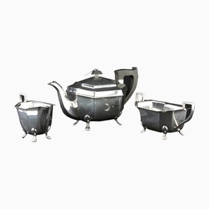 925 Sterling Silver Teapot with Sugar and Cream, 1940s, Set of 3