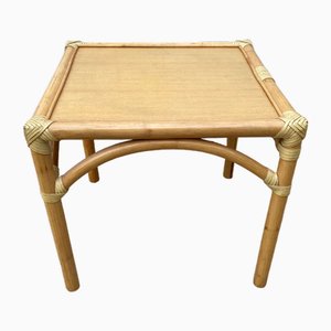 Table de Bout en Rotin avec 1 Étagère en Placage de Chêne Vintage de Maugrion, 1980s