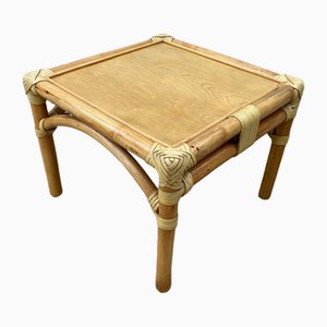 Table de Bout en Rotin avec 1 Étagère en Placage de Chêne Vintage de Maugrion, 1980s