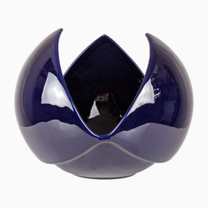 Tiefblaue italienische Keramikvase von Sele Arte, Nove, 1970er