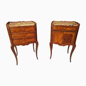 Louis XV Style Bedside Tables in Rosewood Marquetry, 1920s, Set of 2