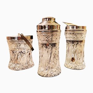Vintage Italian Cocktail Shaker and Ice Bucket in Lead Crystal by Kristall Krisla, 1960s, Set of 3