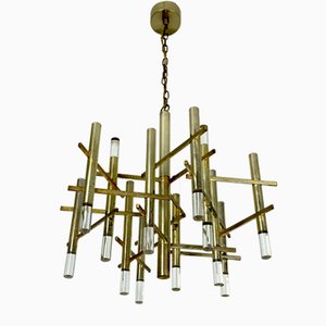 Nine Lights Chandelier in Gilded Chrome by Sciolari, 1960s