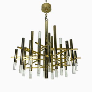 Lustre à 15 Lampes en Chrome Doré par Sciolari, 1960s
