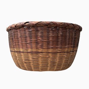 Japanese Hand Woven Bamboo Basket, 1950s