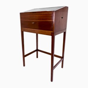 Standing Desk in Teak & Leather with Brass Details by Svend Langkilde for Langkilde Møbler, Denmark, 1960s