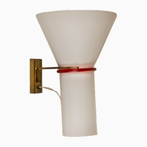 Lampada da parete in vetro di Murano e ottone, anni '60