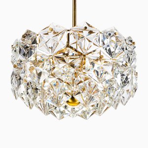German Chandelier by Kinkeldey in Brass with Faceted Hexagonal Crystals, 1960s