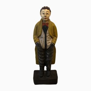 Figura vintage in legno intagliato di un uomo calmo, XX secolo