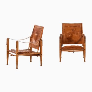 Safari Sessel aus Esche, Messing & Leder, Kaare Klint zugeschrieben, 1950er, 2er Set