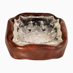 Aschenbecher aus Glas mit Lederbezug, Frankreich, 1970