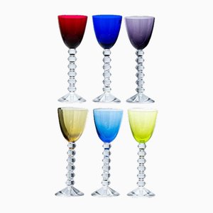 Multi Color Baccarat Wine Crystal Glasses, France, 1960, Set of 6