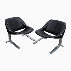 Sillas de salón alemanas vintage en negro y cromo de Knut Hesterberg, 1971. Juego de 2