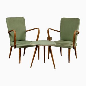 Armchairs with Side Table, Set of 3