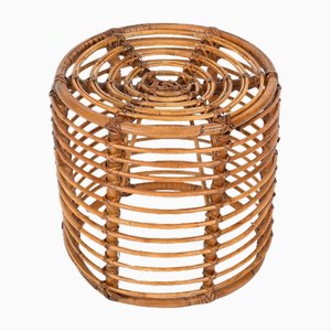 Mid-Century Round Rattan and Wicker Stool attributed to Tito Agnoli, Italy, 1970s