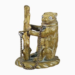 Antique Chained Bear Pillbox in Brass, 1890s