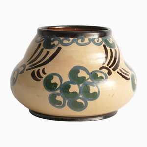 Art Noveau Floral Motif Vase by Agda Österberg for St. Erik Lervarufabriker, 1910s