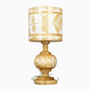Alabaster Table Lamp with Floral Decorations, 1980s