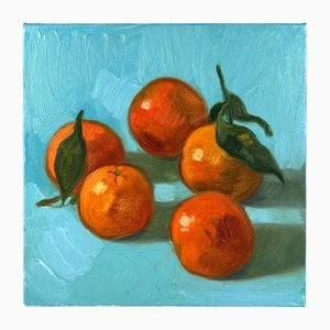 Square Blue Still Life with Tangerines, Oil on Canvas, 2000s