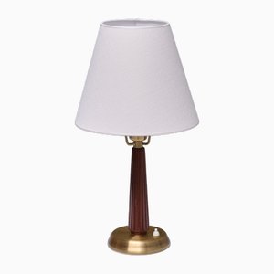 Tischlampe Modell E1149 aus Messing & Ulmenholz, Asea von Hans Bergström für Asea, Schweden, 1940er