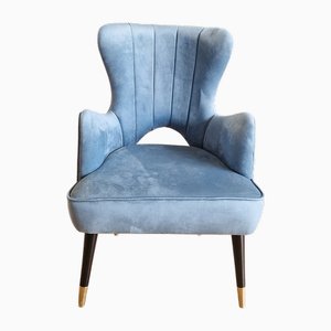 Silla vintage de terciopelo azul, años 80