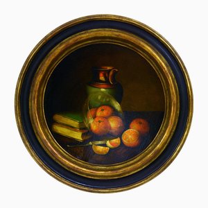 Carlo De Tommasi, Stillleben mit Orangen und Büchern, 1990er, Öl auf Leinwand