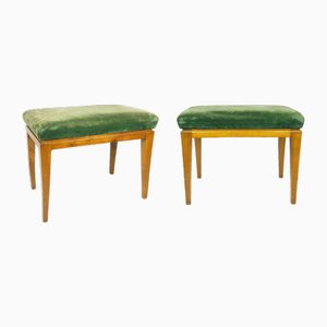 Ottomanes Mid-Century Modernes en Velours Vert et Bois, Italie, 1950s, Set de 2