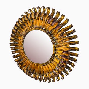 Sun Wall Lamp in Metal and Gold Leaf by Ferro Arte, 1960