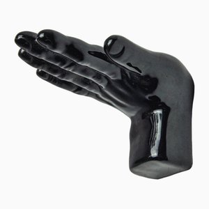 Hand Wall Candleholder in Black Ceramic, 1980