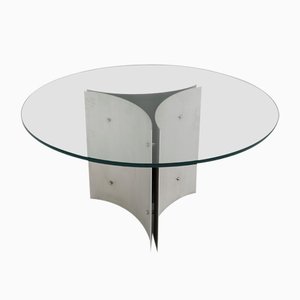 Round Pedestal Dining Table in Steel and Glass, 1970s