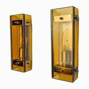Brown Veca Wall Lights in Beveled Glass, 1970, Set of 2