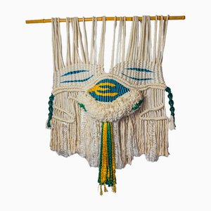 Tapisserie Murale en Macramé Texturé Jaune et Bleu, 1970s