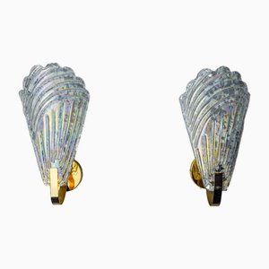 Frosted Leaf Wall Lights in Murano Glass, 1970, Set of 2