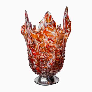 Rotweiße Vase aus Muranoglas von Angelo Seguso, 1960