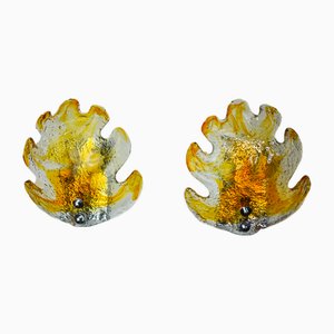 Leaf Wall Lights in in Orange Frosted Glass from Murano Mazzega, 1970, Set of 2