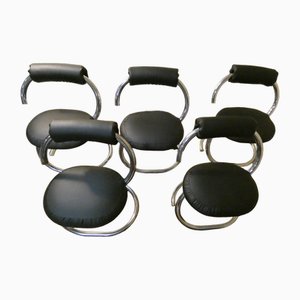 Cobra Stühle aus Stahl & schwarzem Leder von Giotto Stoppino, 1970er, 5er Set