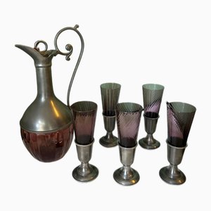 Liquor Set in Pewter and Murano Glass, Set of 6