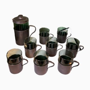 Jug and 10 Glasses in Pewter and Murano Glass, Set of 11