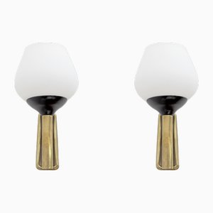 Italienische Mid-Century Modern Wandleuchten aus Messing & Opalglas aus Muranoglas, 1950er, 2er Set