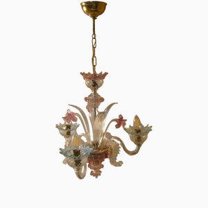 Lampadario in vetro di Murano e ottone, anni '50